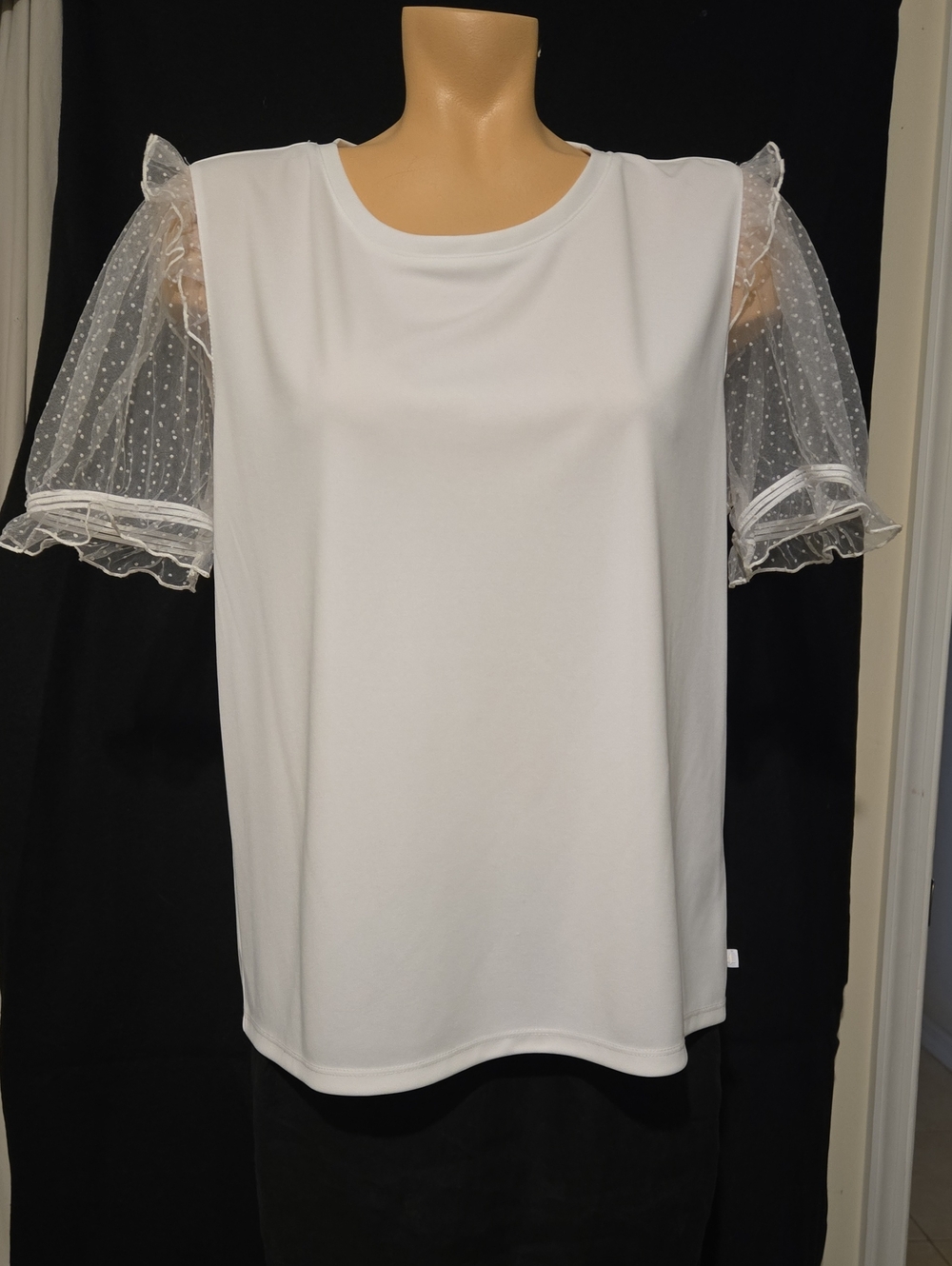 Karl Lagerfeld Dressy white short-sleeved sheer, polka-dot Sleeve, Size M